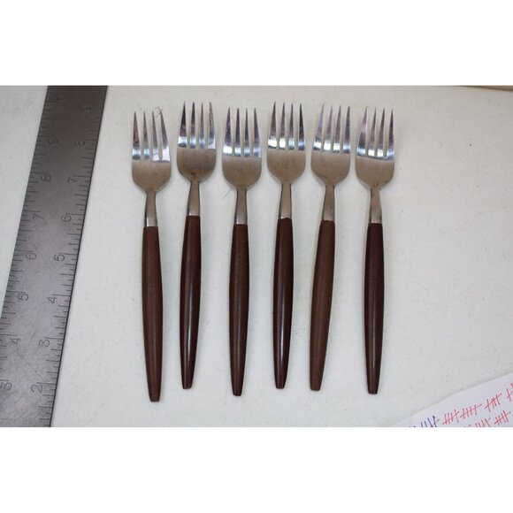 6 American Tempo Salad Forks 92465 Canoe Muffin Vintage - Picture 5 of 5
